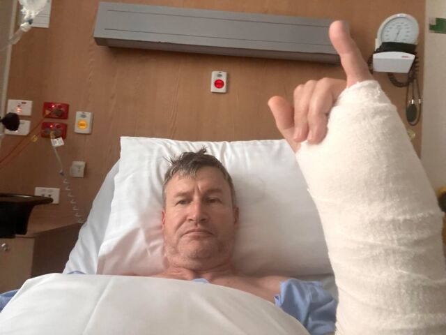 Turns out, I’ll be staying overnight. I had some corrective surgery for an old man behaving if he was still in his 20s earlier in the year. ￼ ⛄️ 🦴 😫
